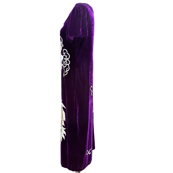 Vintage Purple Velvet Hand-Sewn Gorgeous Maxi Dress with Sequins/Beads - Picture 3 of 5